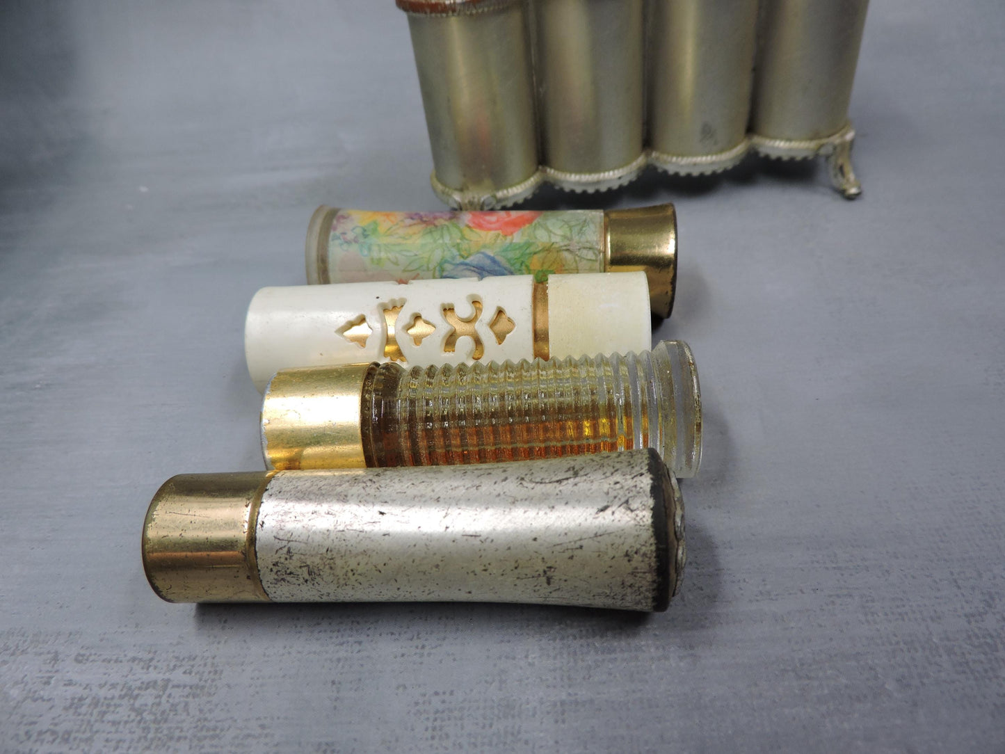 Vintage lipstick and perfume holder