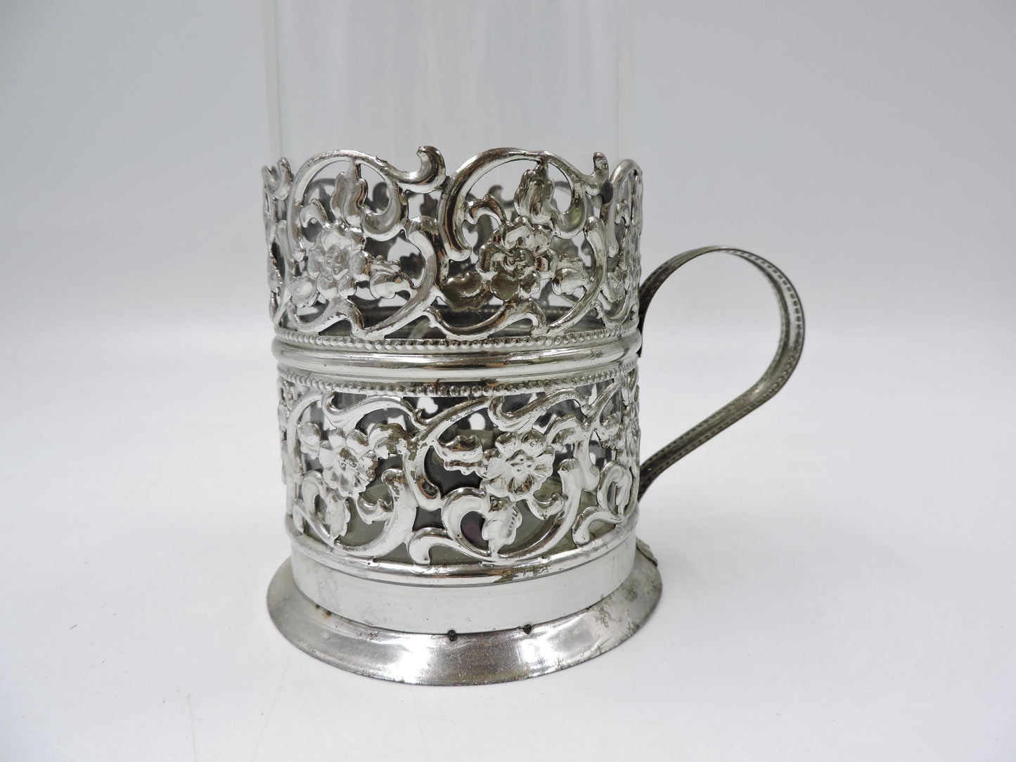 Vintage Glass with Ornate Metal Holder