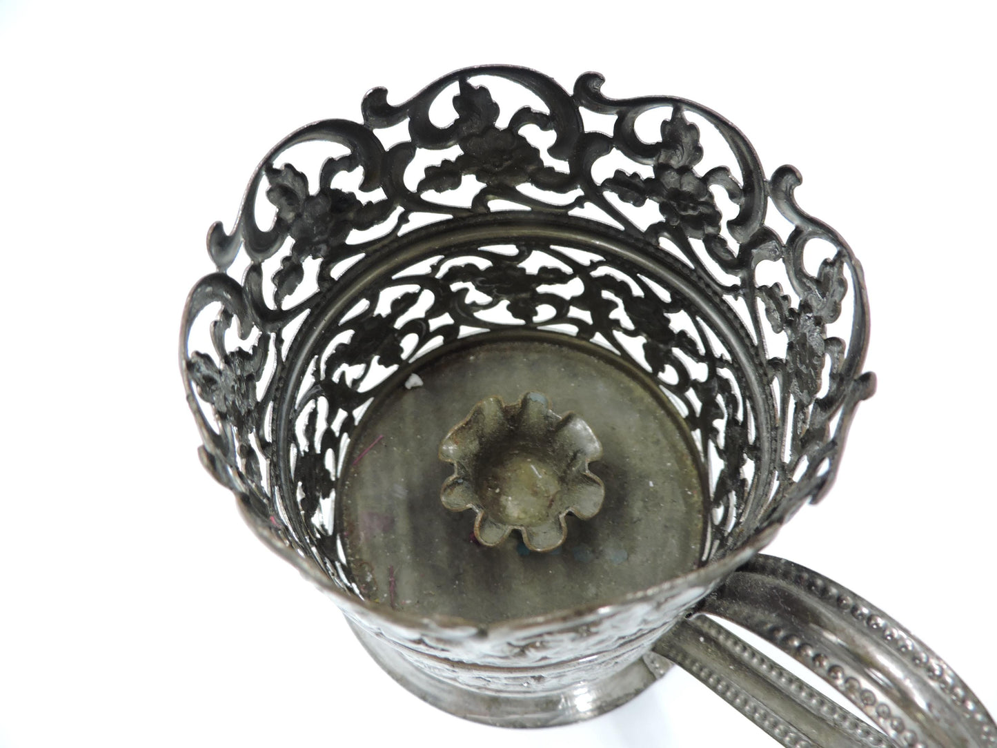 Vintage Glass with Ornate Metal Holder