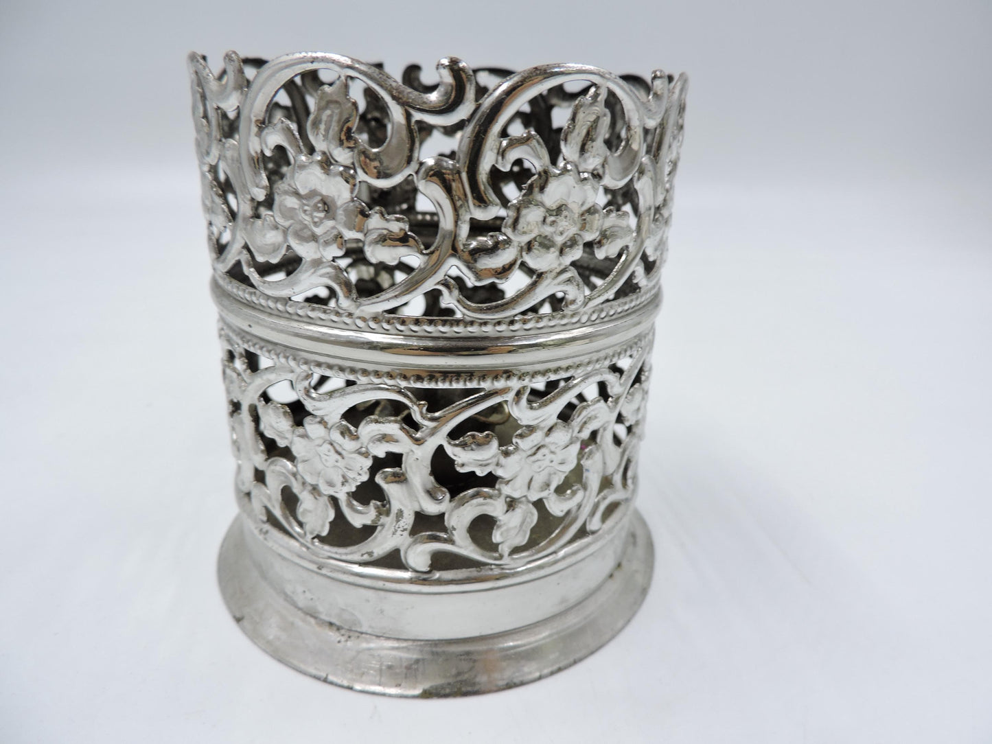 Vintage Glass with Ornate Metal Holder