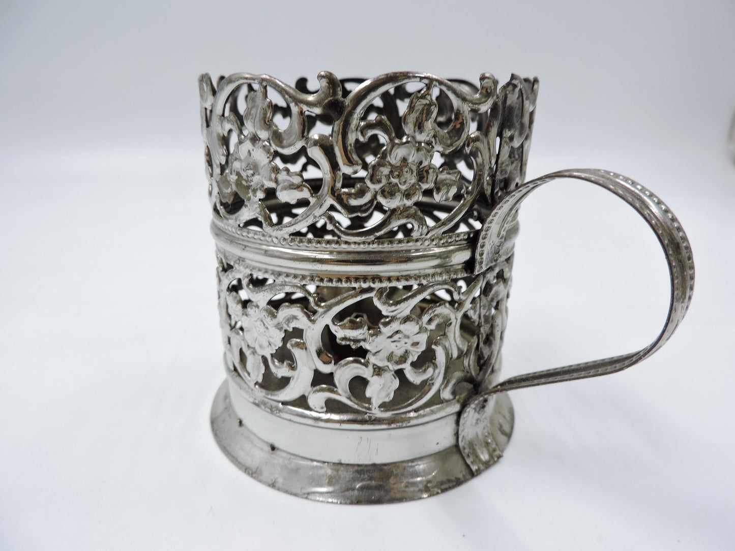 Vintage Glass with Ornate Metal Holder