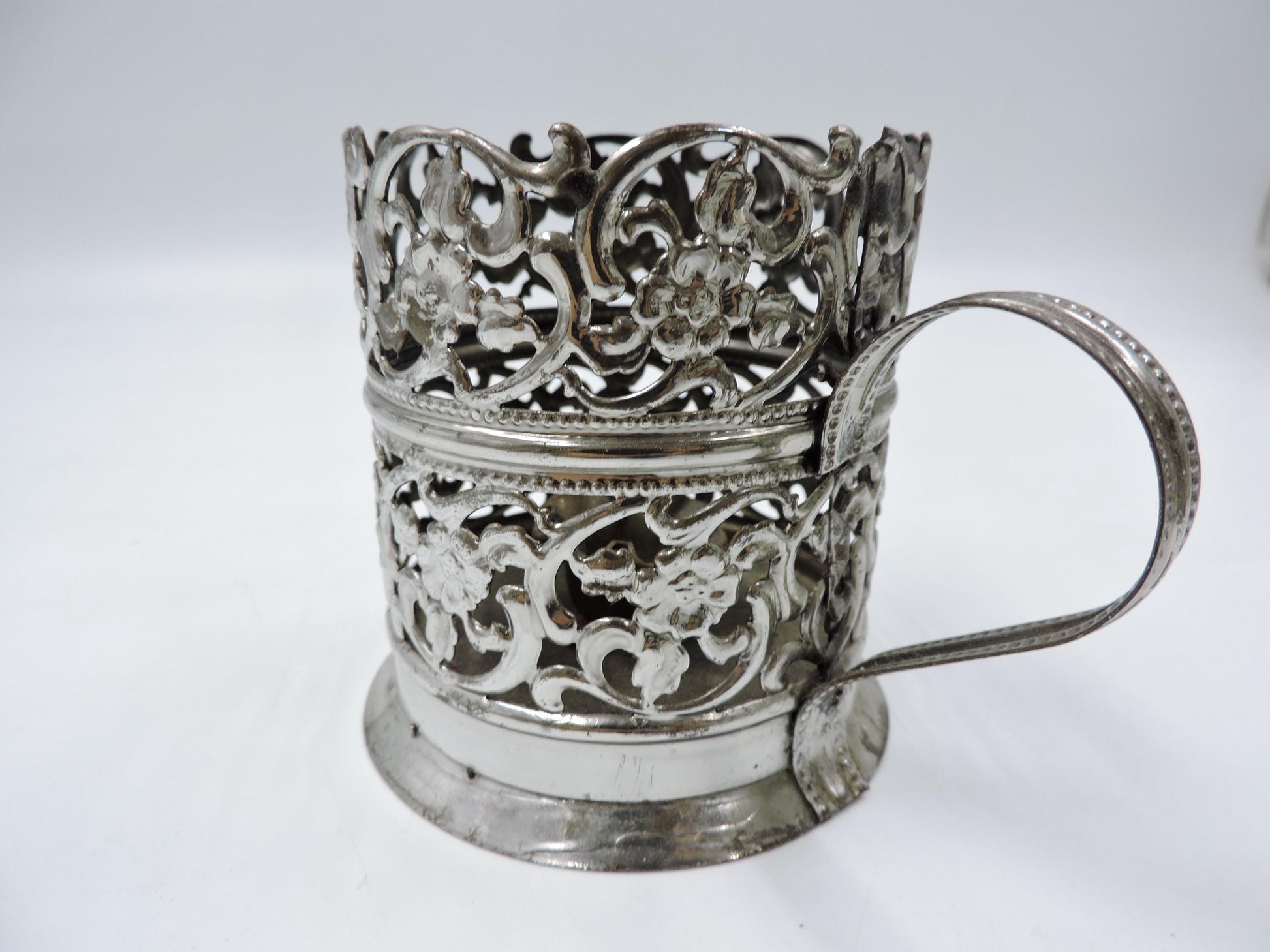 Vintage Glass with Ornate Metal Holder
