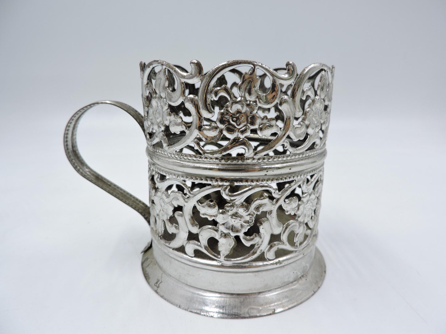 Vintage Glass with Ornate Metal Holder