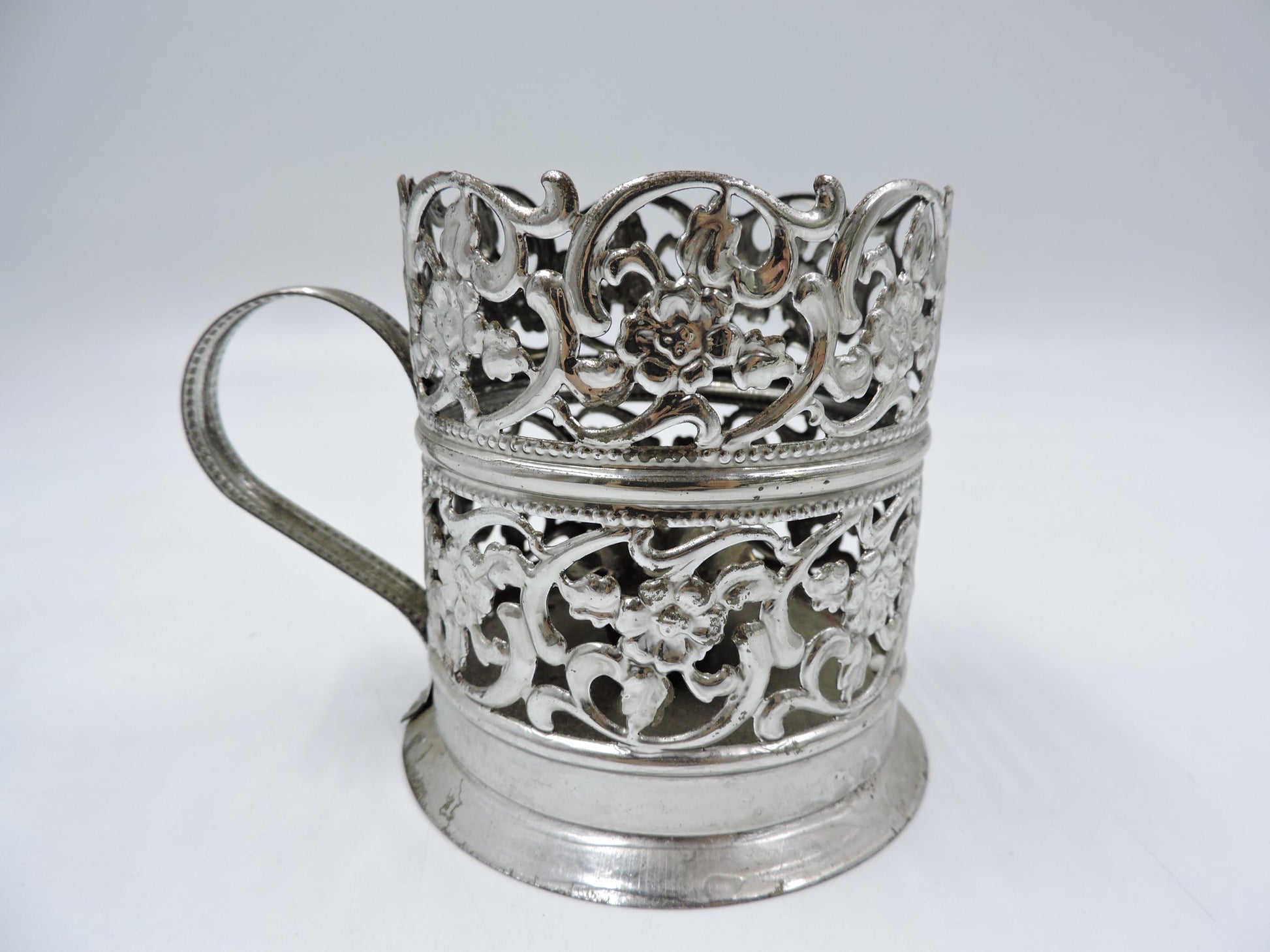 Vintage Glass with Ornate Metal Holder