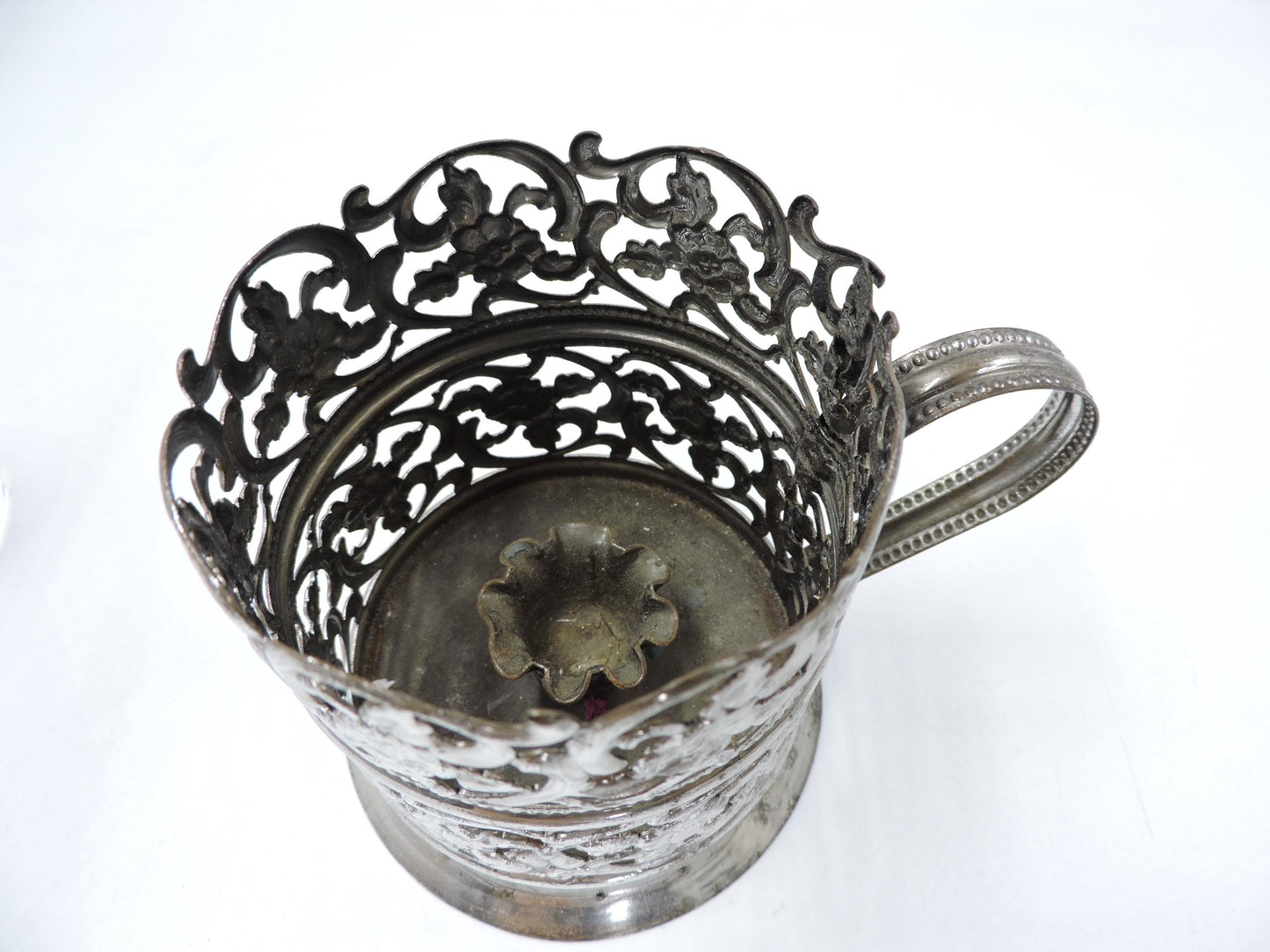 Vintage Glass with Ornate Metal Holder