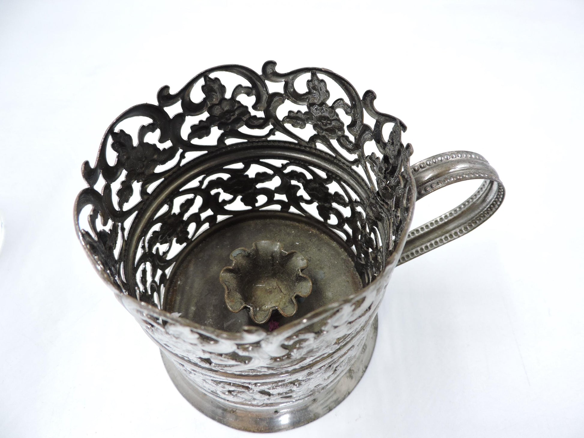 Vintage Glass with Ornate Metal Holder