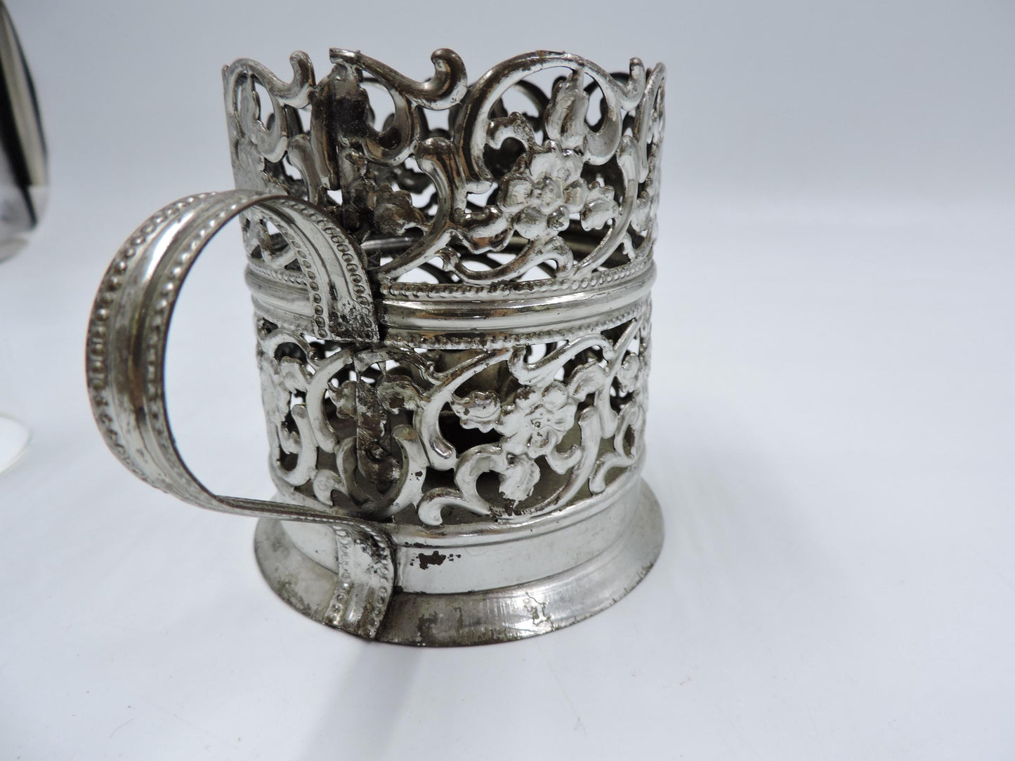 Vintage Glass with Ornate Metal Holder