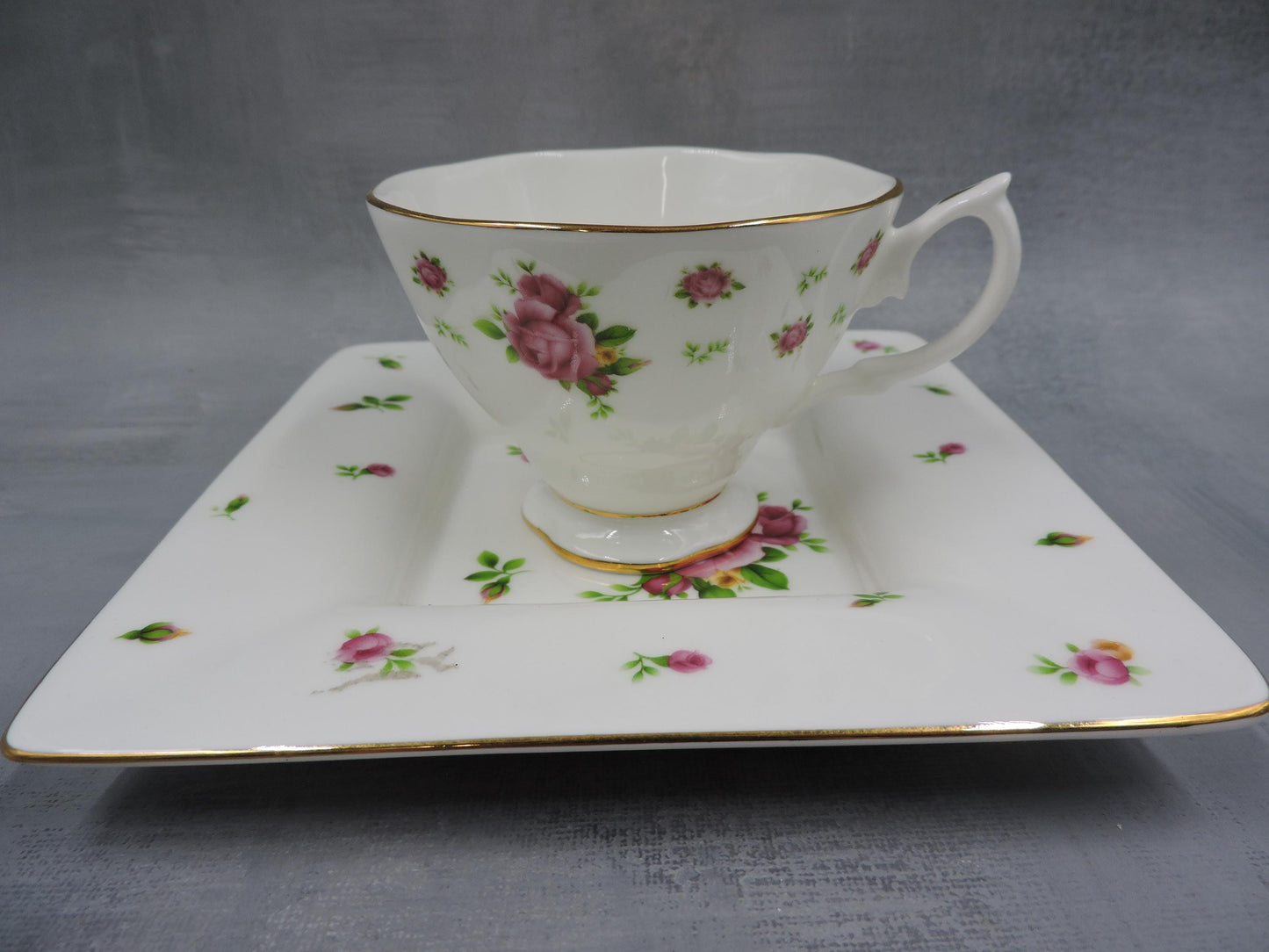 Royal Albert White Flower Square Plate + Tea Cup