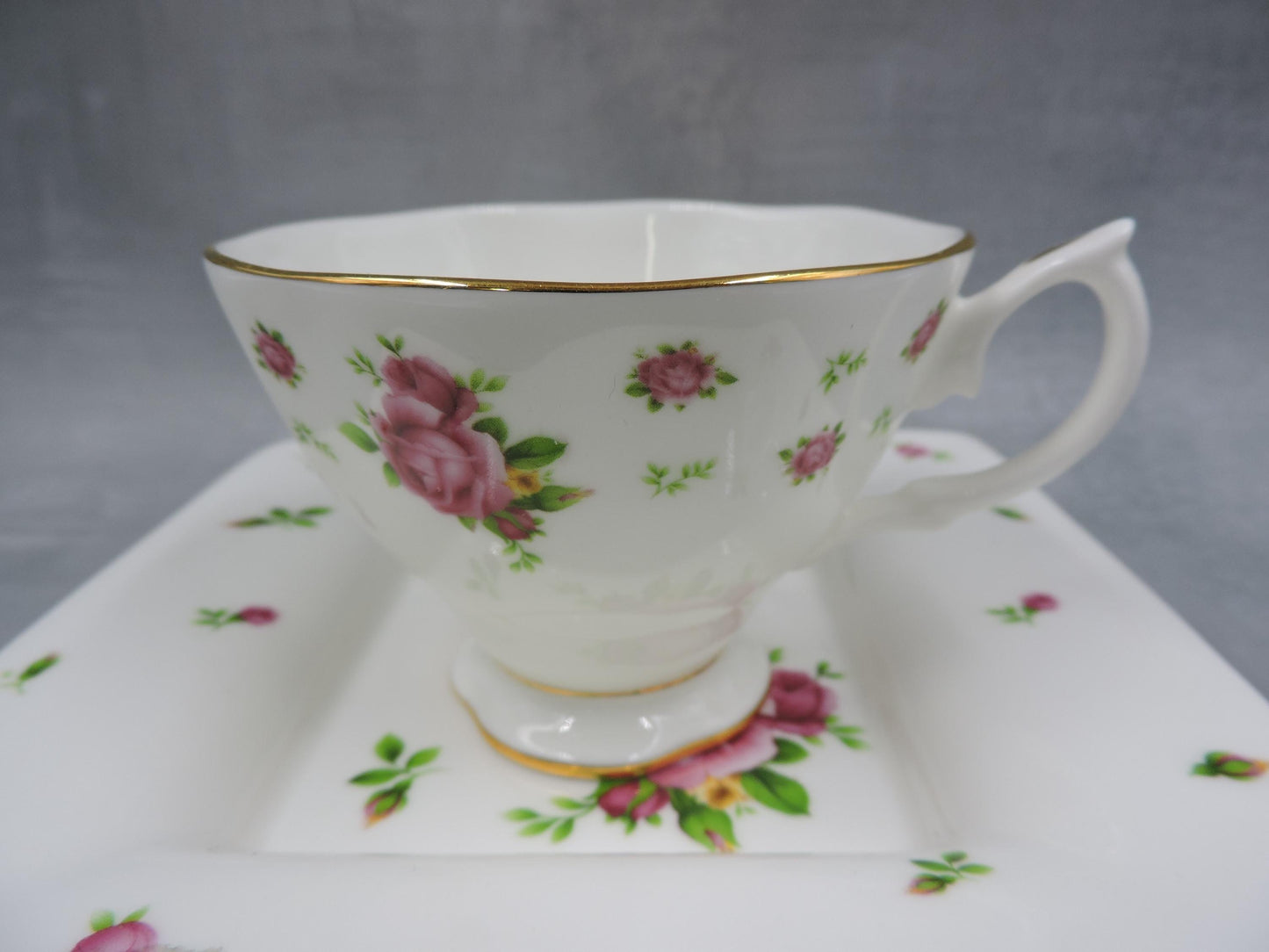 Royal Albert White Flower Square Plate + Tea Cup