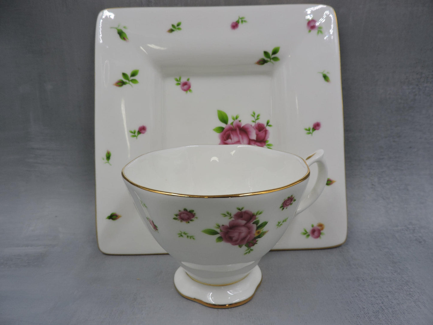 Royal Albert White Flower Square Plate + Tea Cup