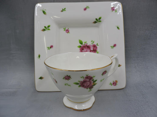 Royal Albert White Flower Square Plate + Tea Cup