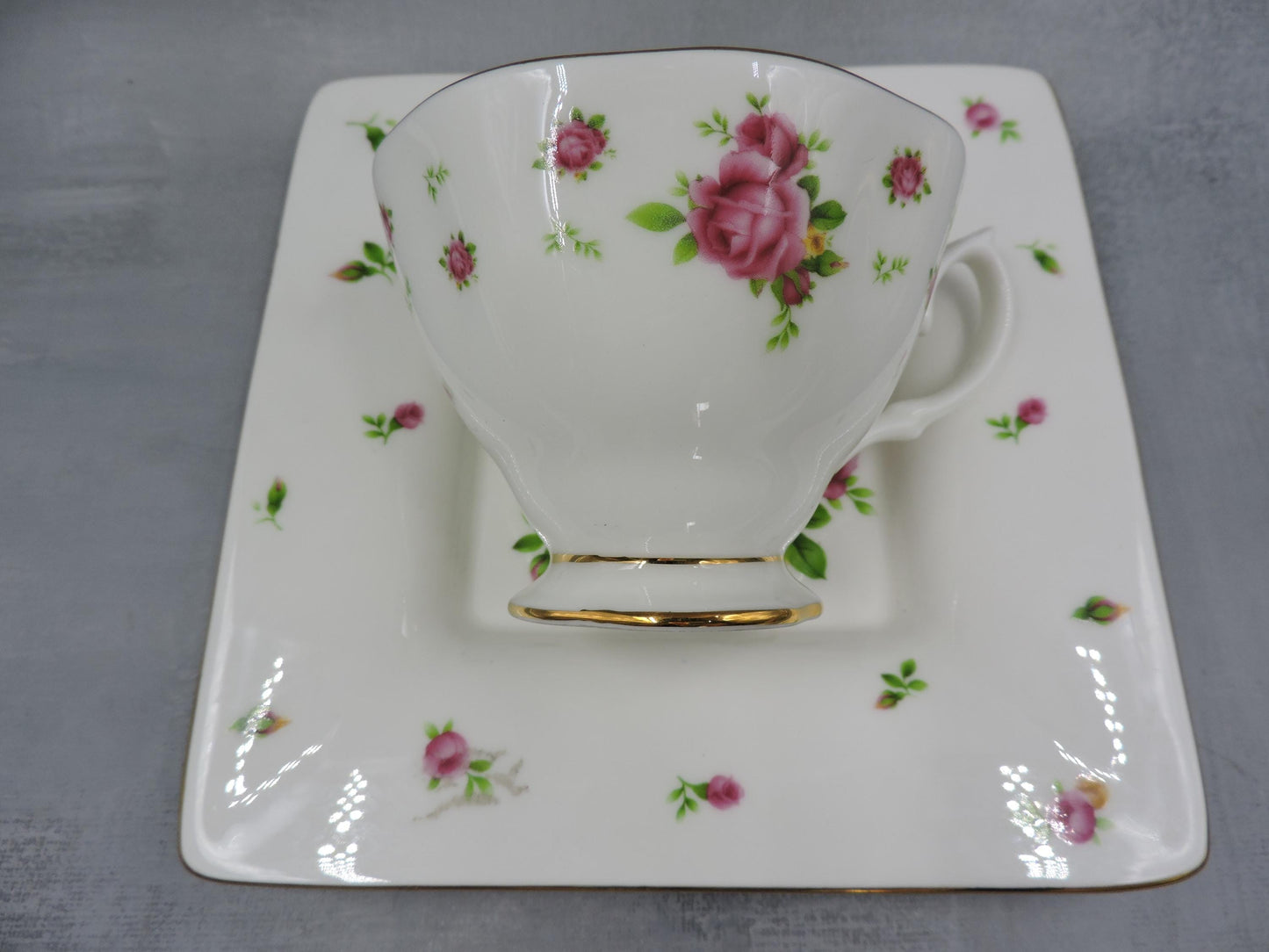 Royal Albert White Flower Square Plate + Tea Cup