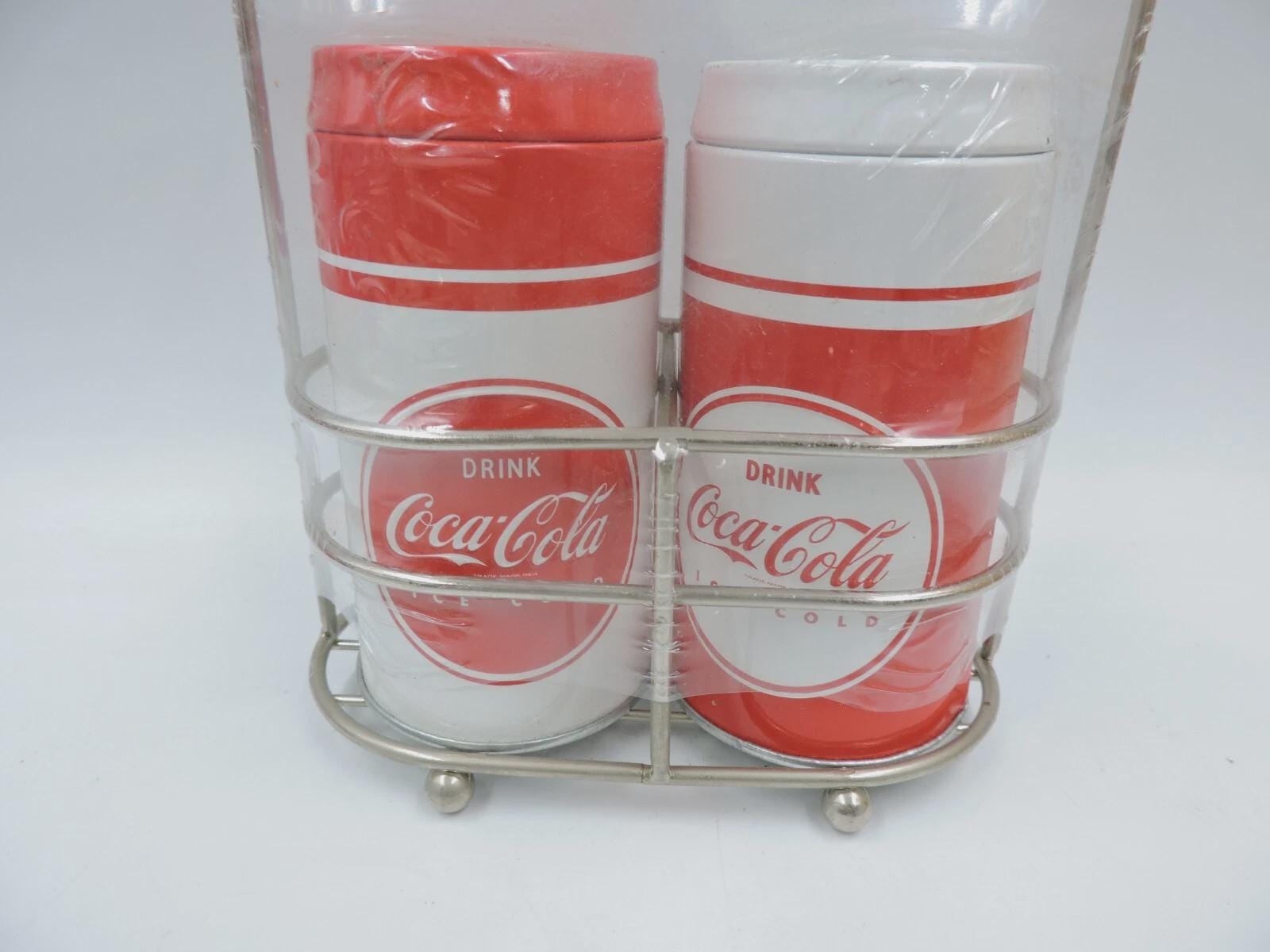 Coca-Cola drink salt and pepper shakers w Caddy