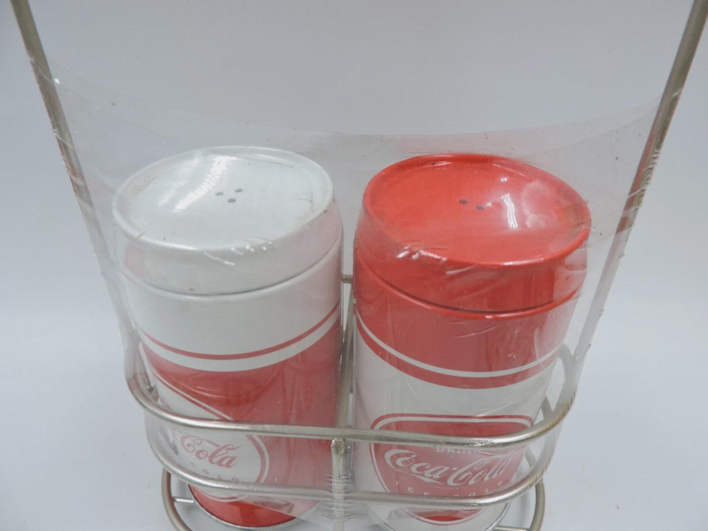Coca-Cola drink salt and pepper shakers w Caddy