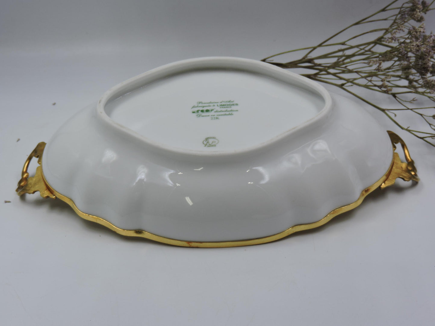 Limoge France Oval Gold Handled Bowl