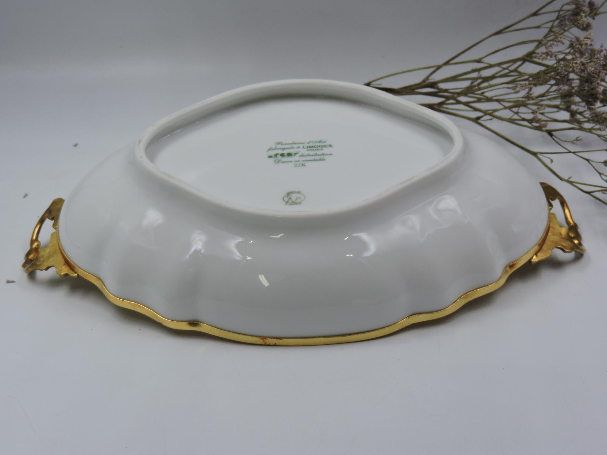Limoge France Oval Gold Handled Bowl