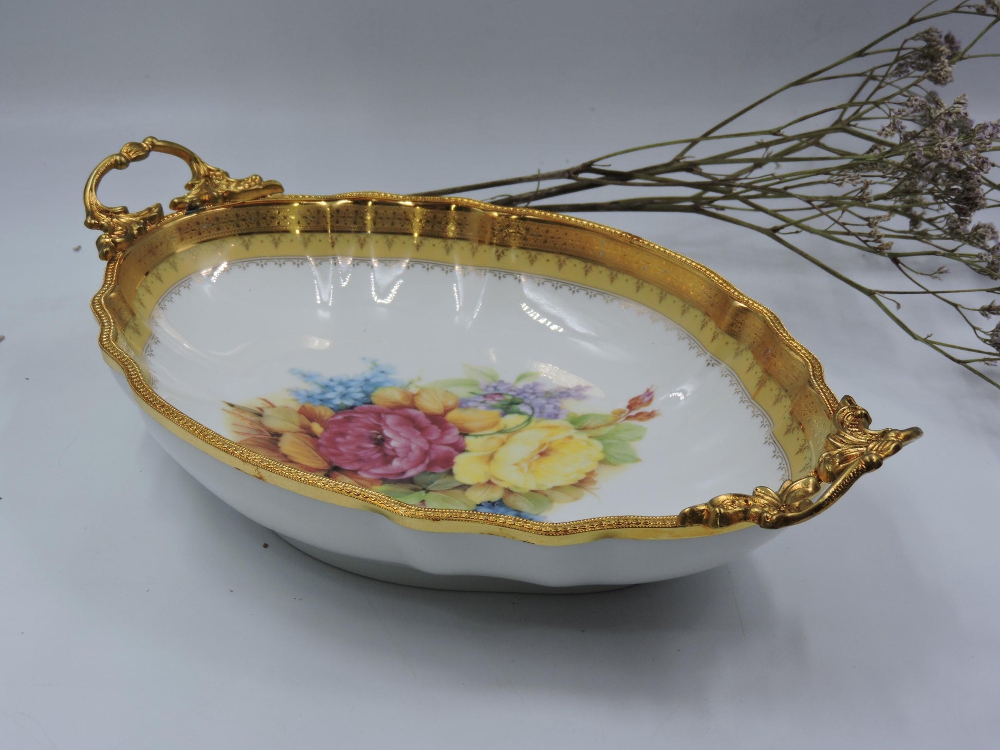 Limoge France Oval Gold Handled Bowl