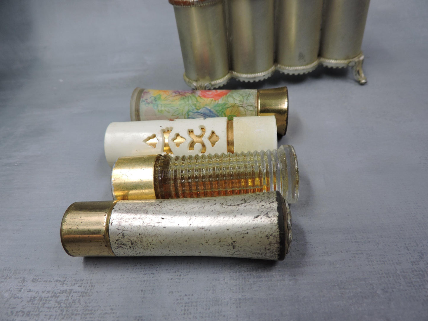 Vintage lipstick and perfume holder