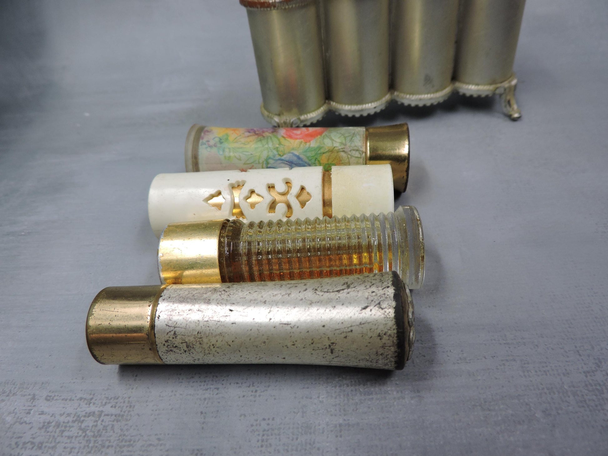 Vintage lipstick and perfume holder