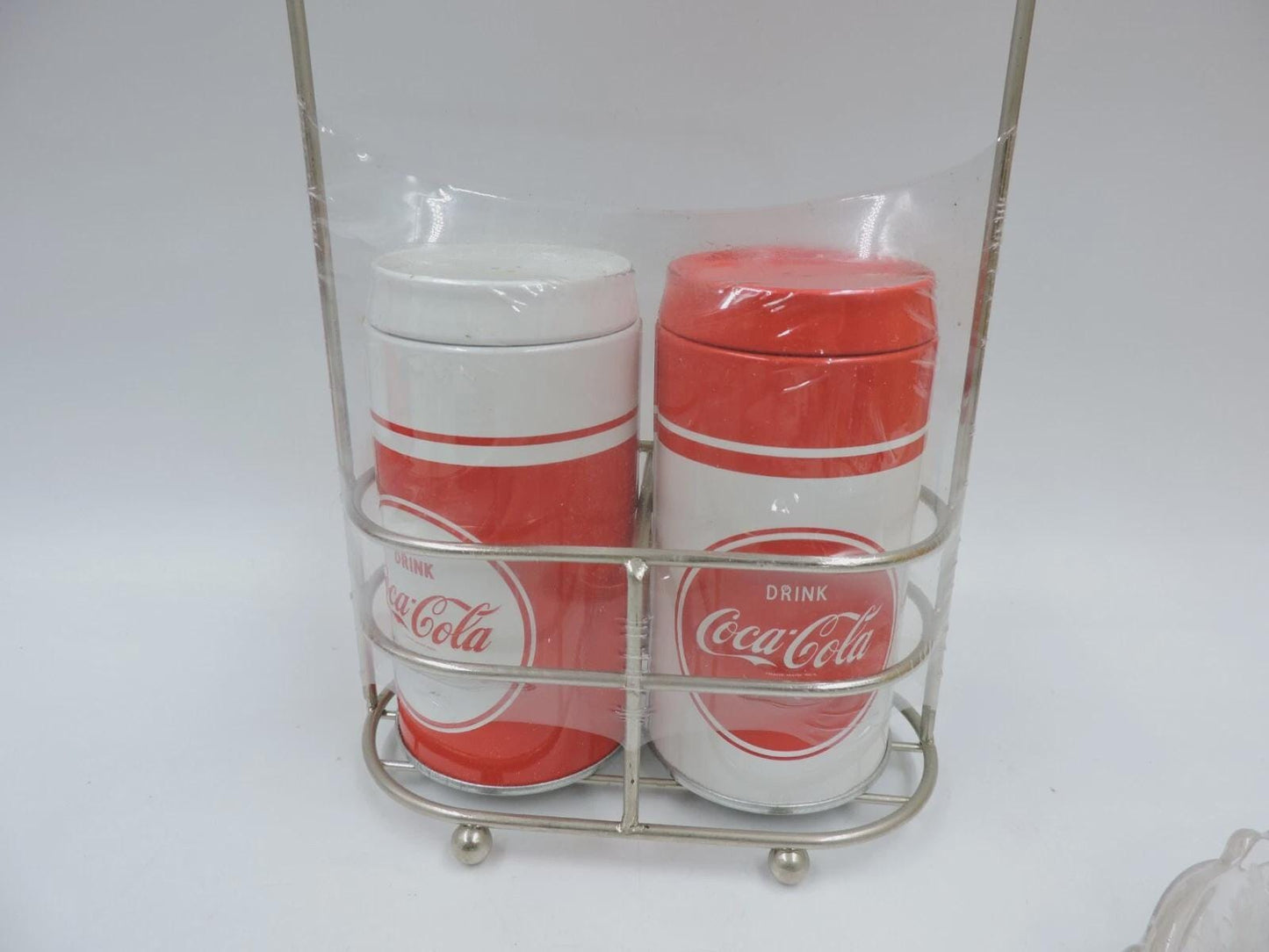 Coca-Cola drink salt and pepper shakers w Caddy