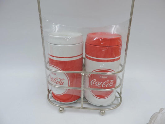 Coca-Cola drink salt and pepper shakers w Caddy