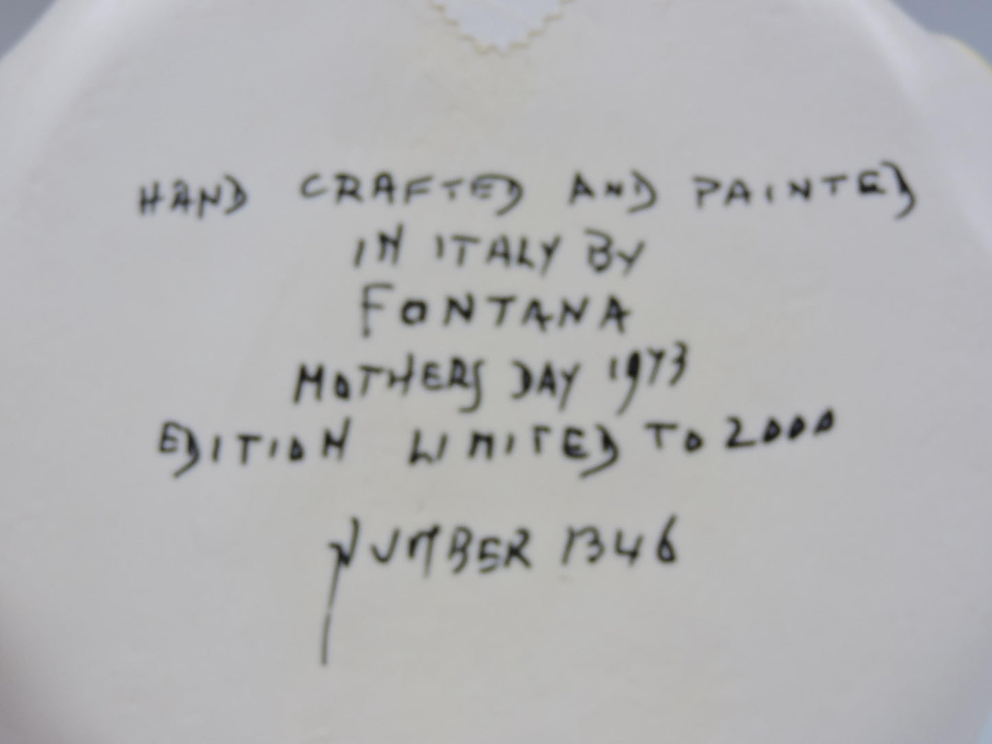 Rare 1973 Fontana Italy Mother's Day Limited Edition Plate