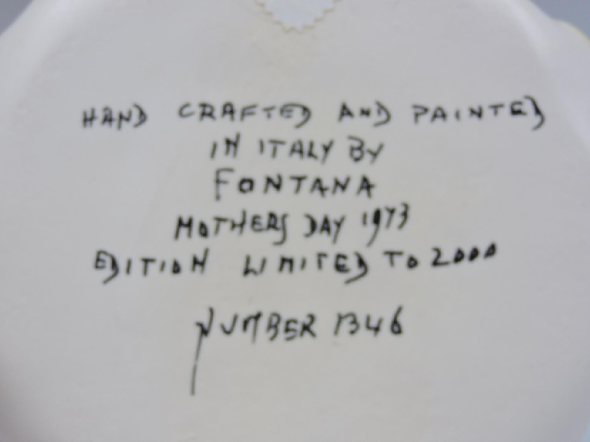 Rare 1973 Fontana Italy Mother's Day Limited Edition Plate