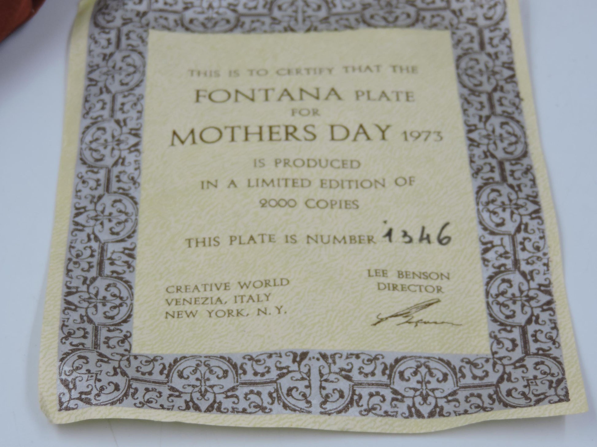 Rare 1973 Fontana Italy Mother's Day Limited Edition Plate