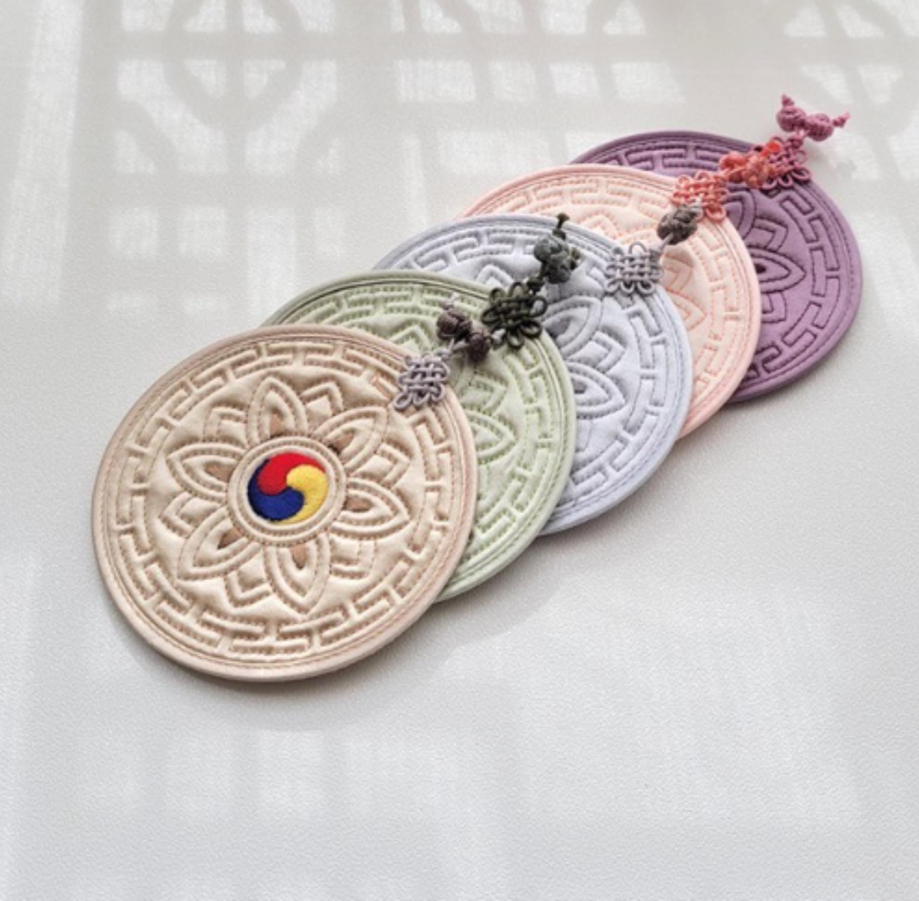 Premium Korean Silk Embroidery Coaster Set of 5 with Gift Box