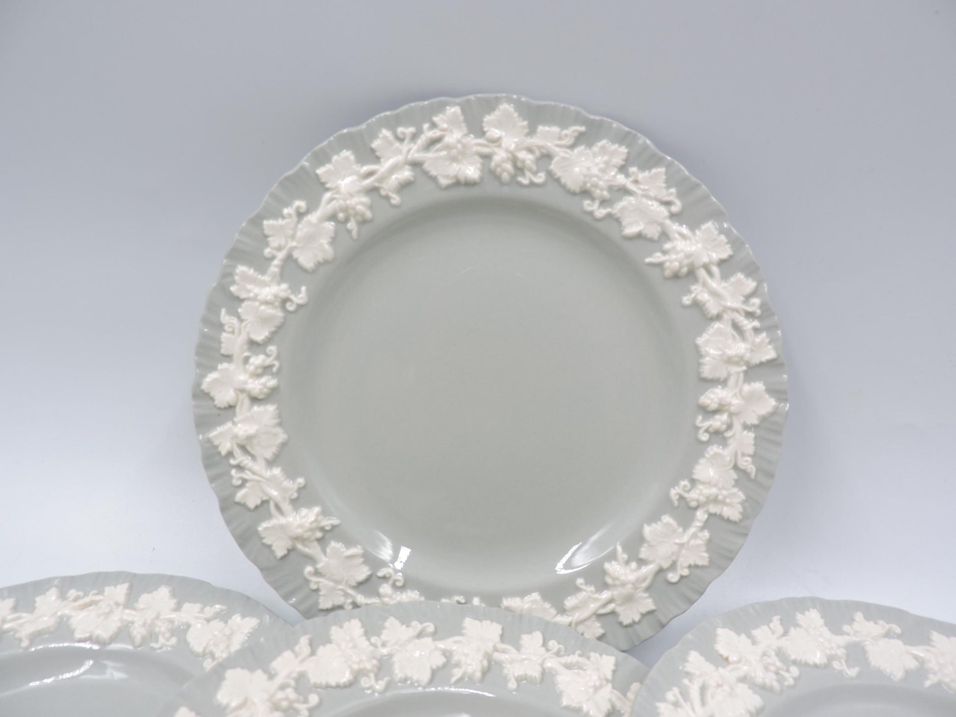 Wedgwood Queens ware Grey Shell Edge Bread Plate set of 4