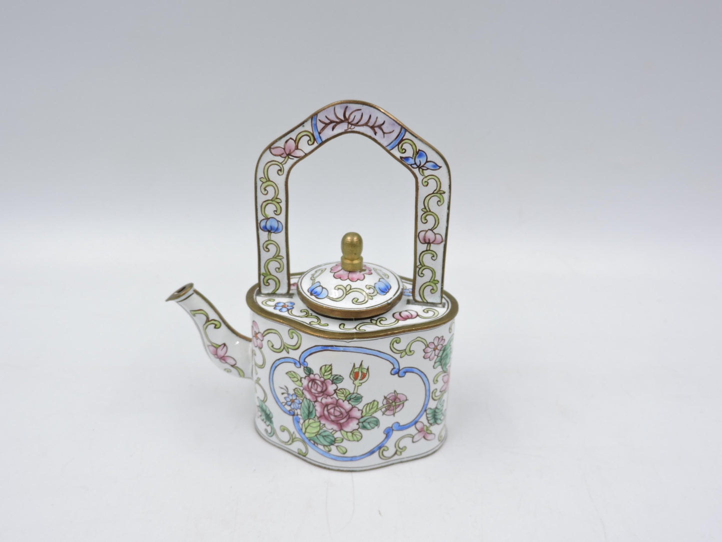 Arts Enameled Brass Miniature Teapot