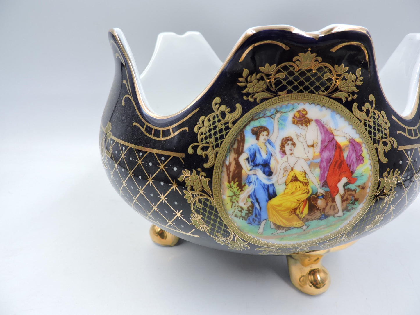Rare Haas Czjzek Czech Cobalt Blue 24K Gold Footed Centerpiece Planter