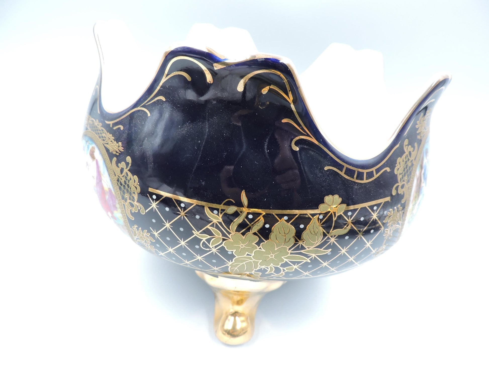 Rare Haas Czjzek Czech Cobalt Blue 24K Gold Footed Centerpiece Planter
