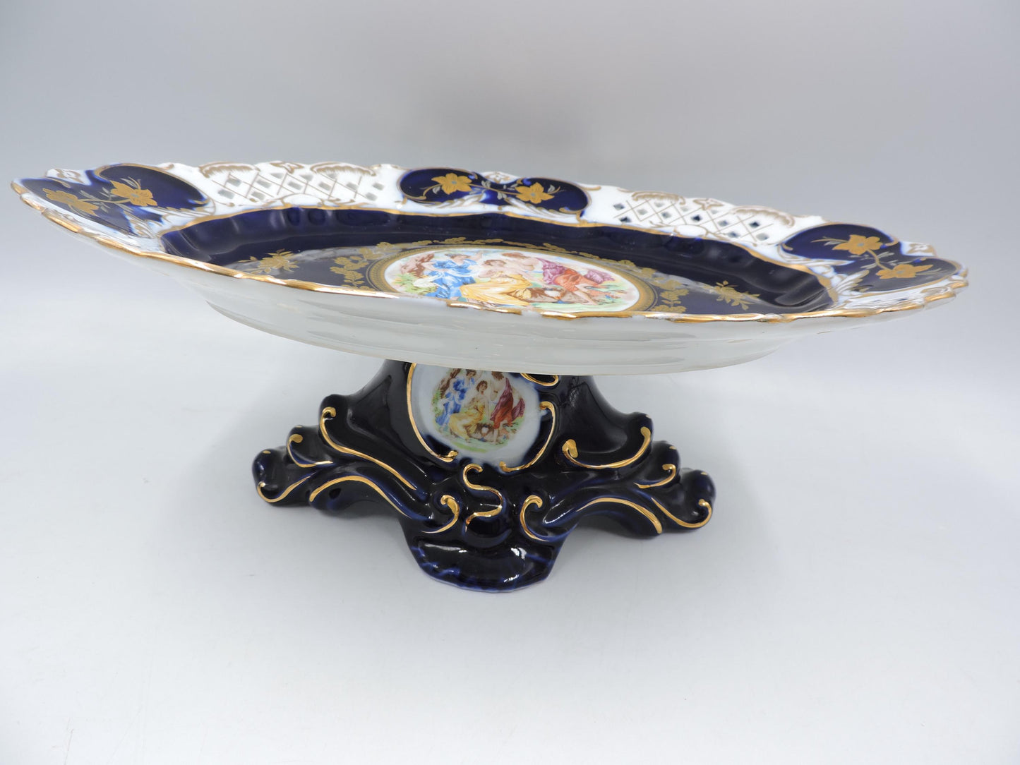 Rare Haas & Czjzek Czech Cobalt Blue Reticulated Compote