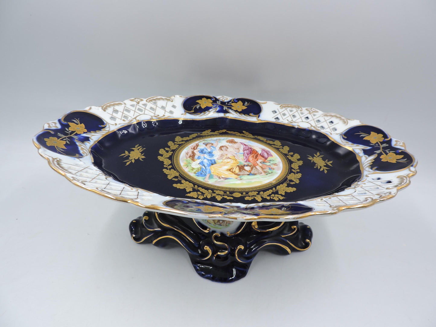 Rare Haas & Czjzek Czech Cobalt Blue Reticulated Compote