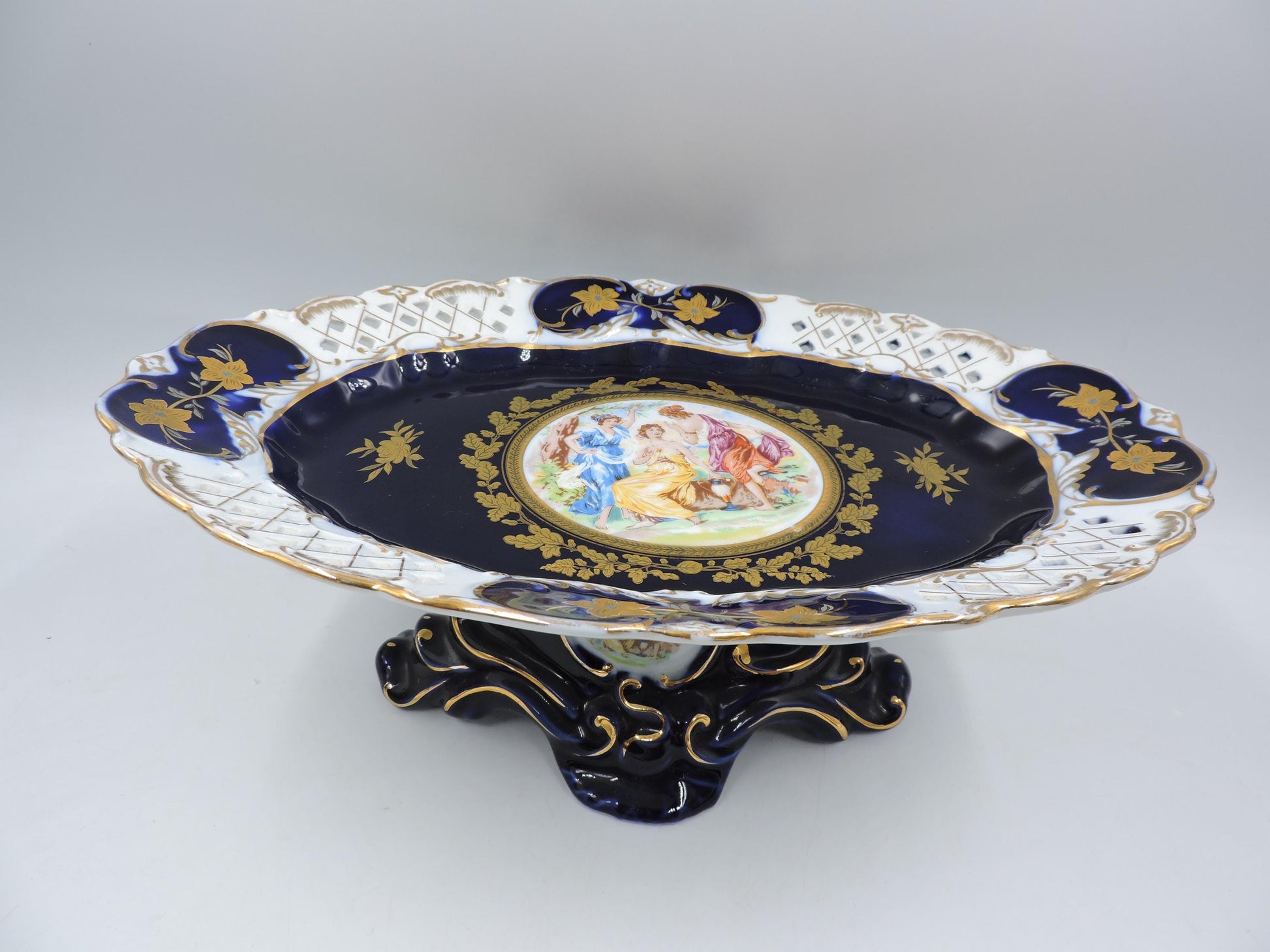 Rare Haas & Czjzek Czech Cobalt Blue Reticulated Compote