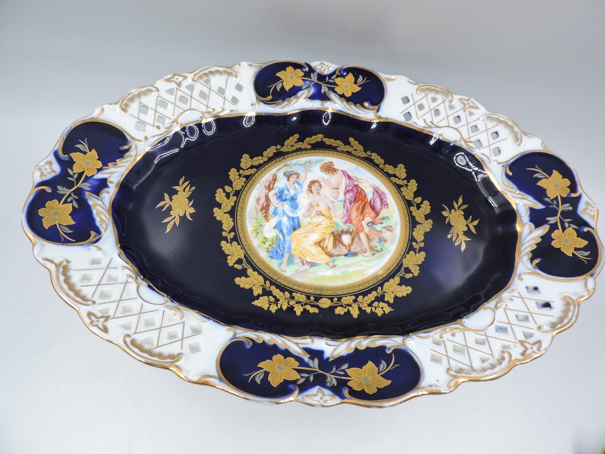 Rare Haas & Czjzek Czech Cobalt Blue Reticulated Compote
