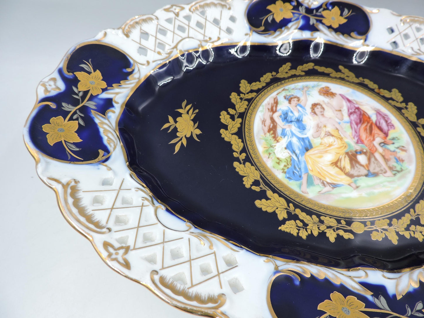 Rare Haas & Czjzek Czech Cobalt Blue Reticulated Compote