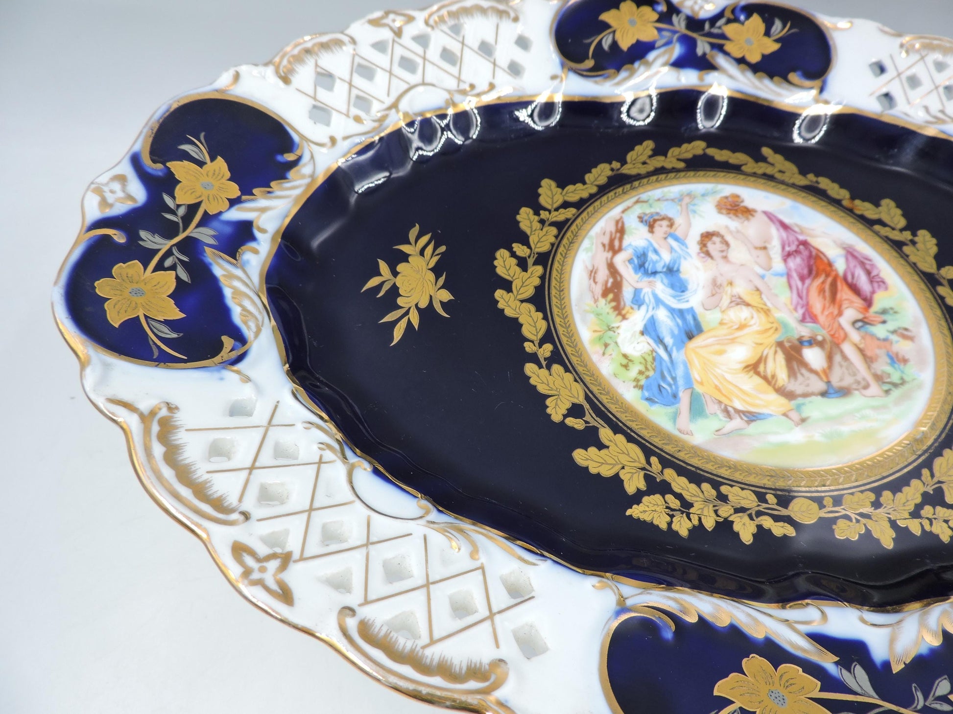 Rare Haas & Czjzek Czech Cobalt Blue Reticulated Compote