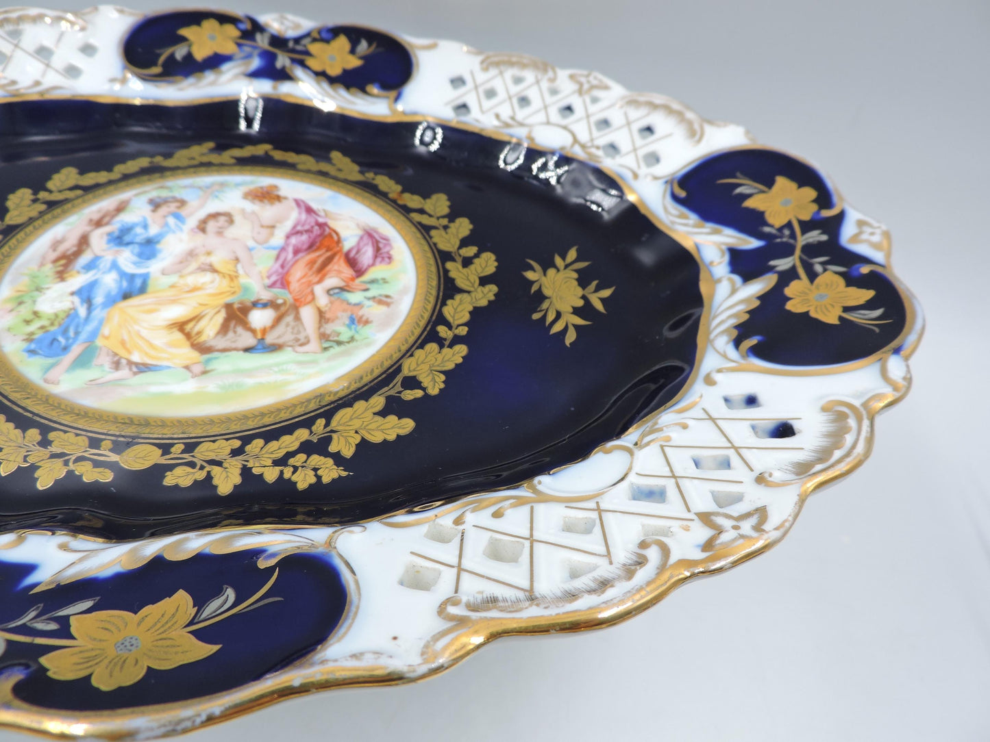 Rare Haas & Czjzek Czech Cobalt Blue Reticulated Compote