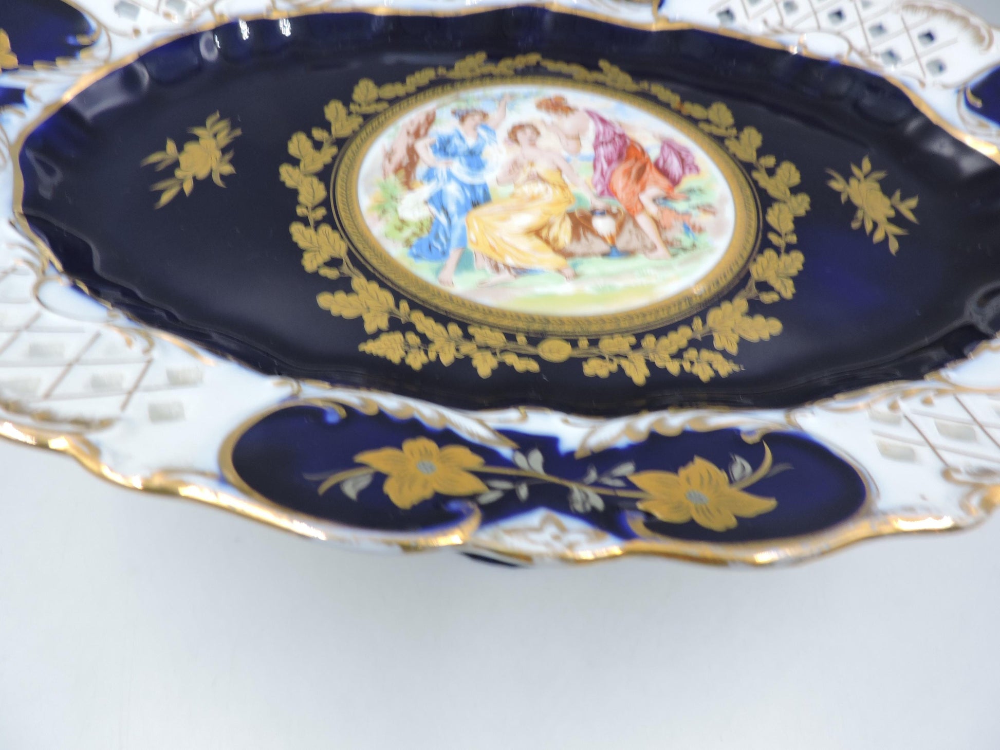 Rare Haas & Czjzek Czech Cobalt Blue Reticulated Compote