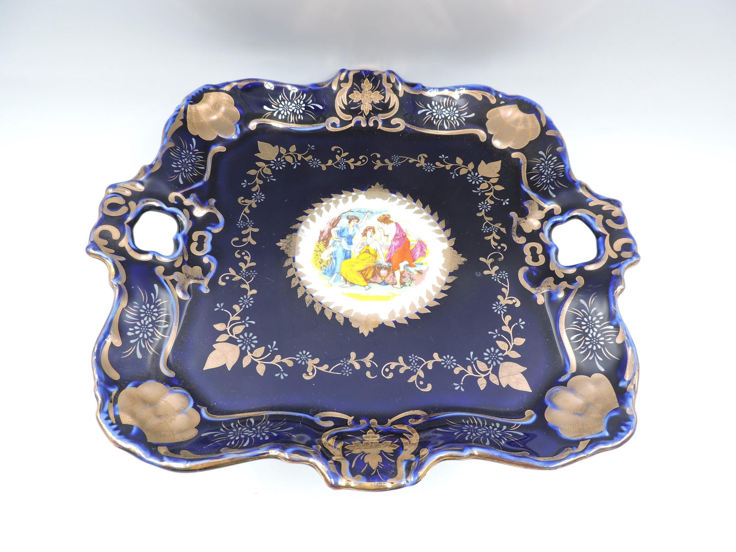 Rare Haas Czjzek Czech Cobalt Blue 24K Gold Footed Centerpiece Planter
