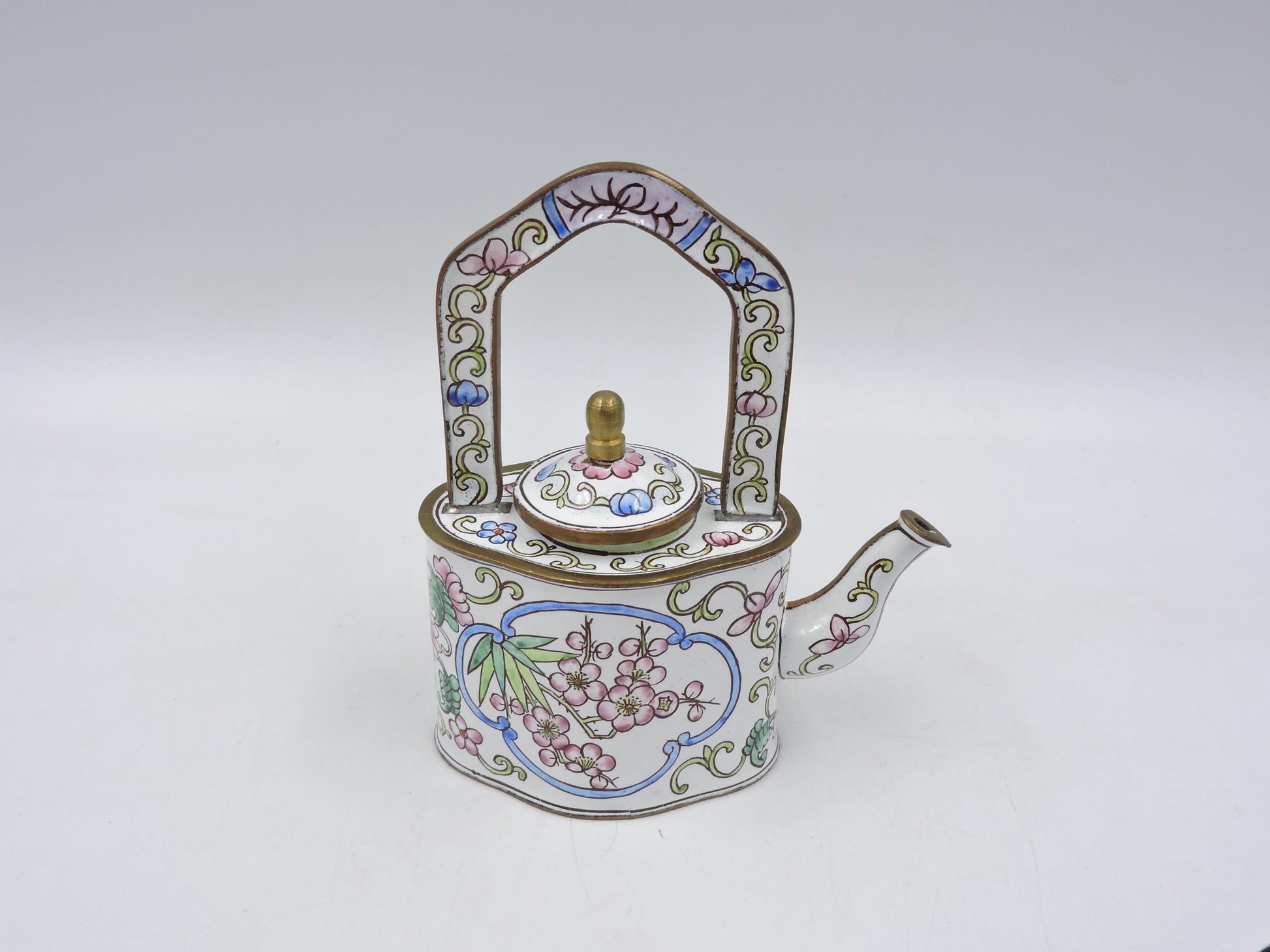 Arts Enameled Brass Miniature Teapot