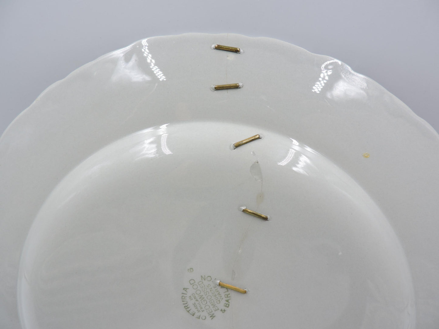 Rare Wedgwood Queensware Grey Shell Edge Staples Repair