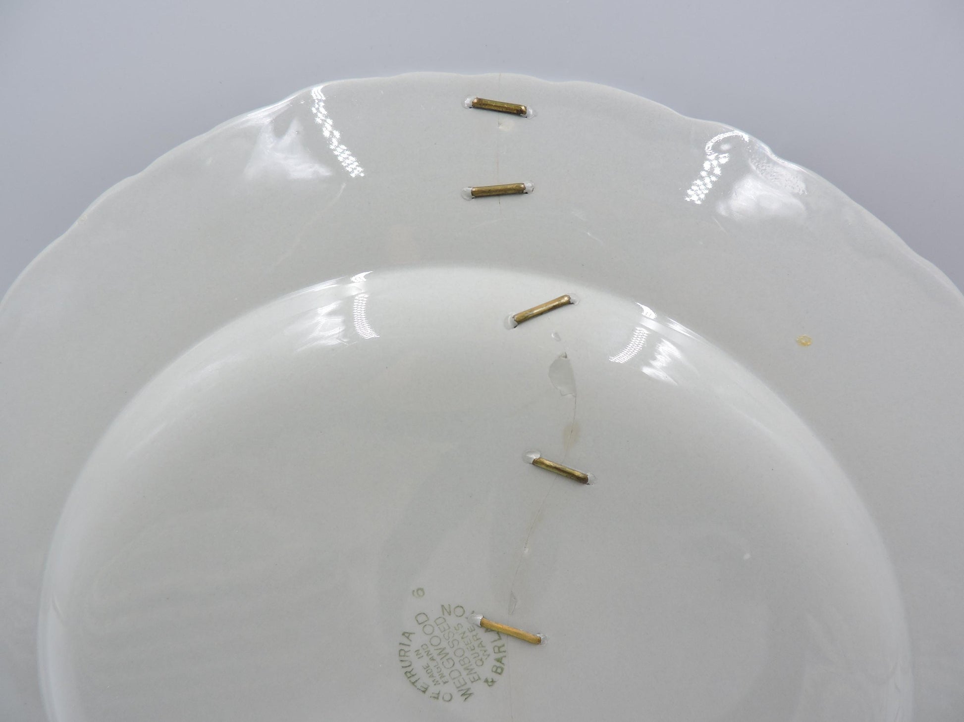 Rare Wedgwood Queensware Grey Shell Edge Staples Repair