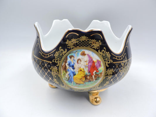 Rare Haas Czjzek Czech Cobalt Blue 24K Gold Footed Centerpiece Planter