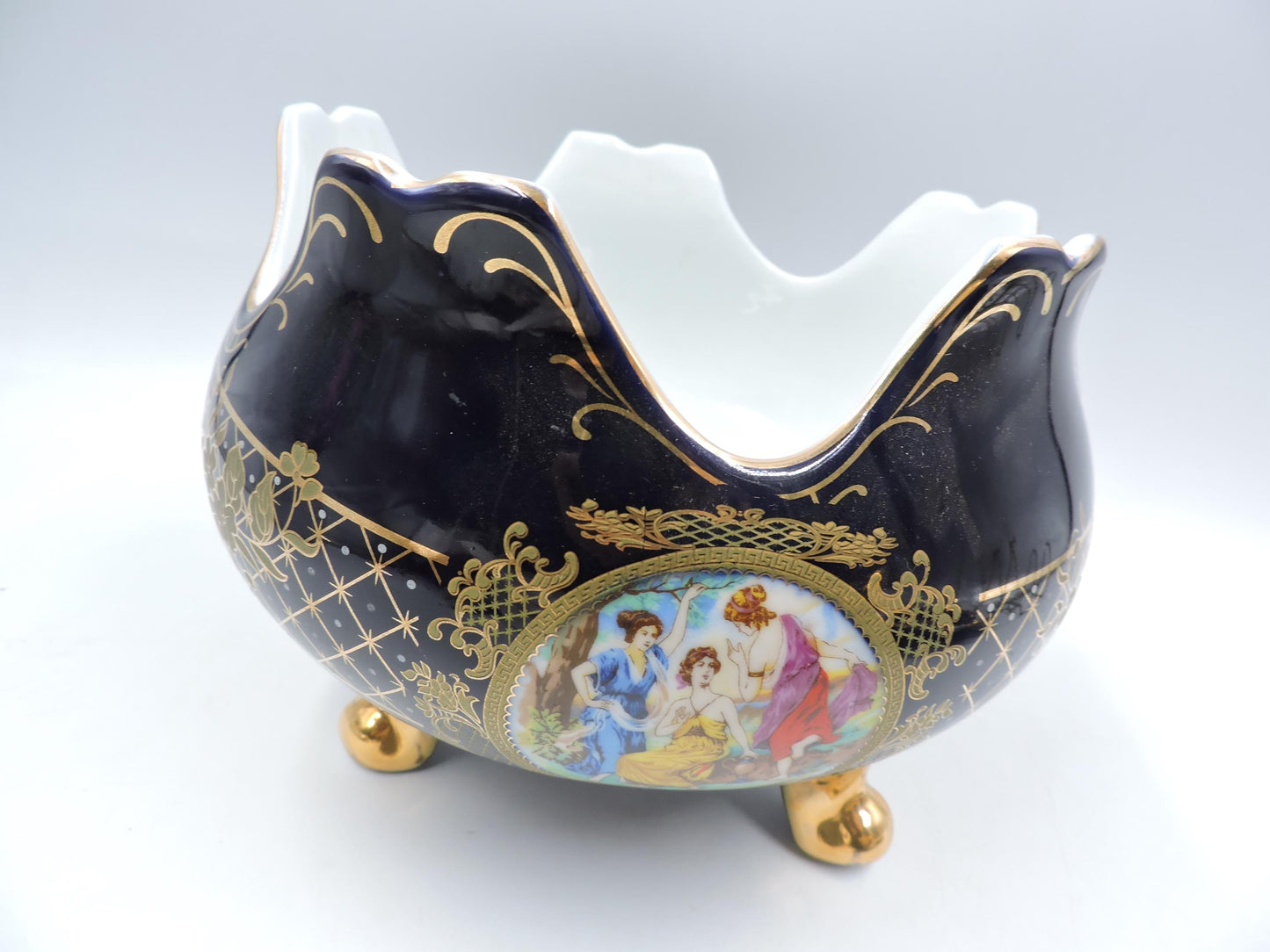 Rare Haas Czjzek Czech Cobalt Blue 24K Gold Footed Centerpiece Planter