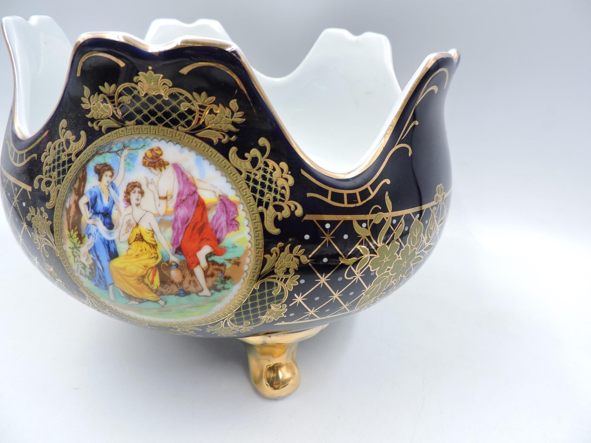Rare Haas Czjzek Czech Cobalt Blue 24K Gold Footed Centerpiece Planter
