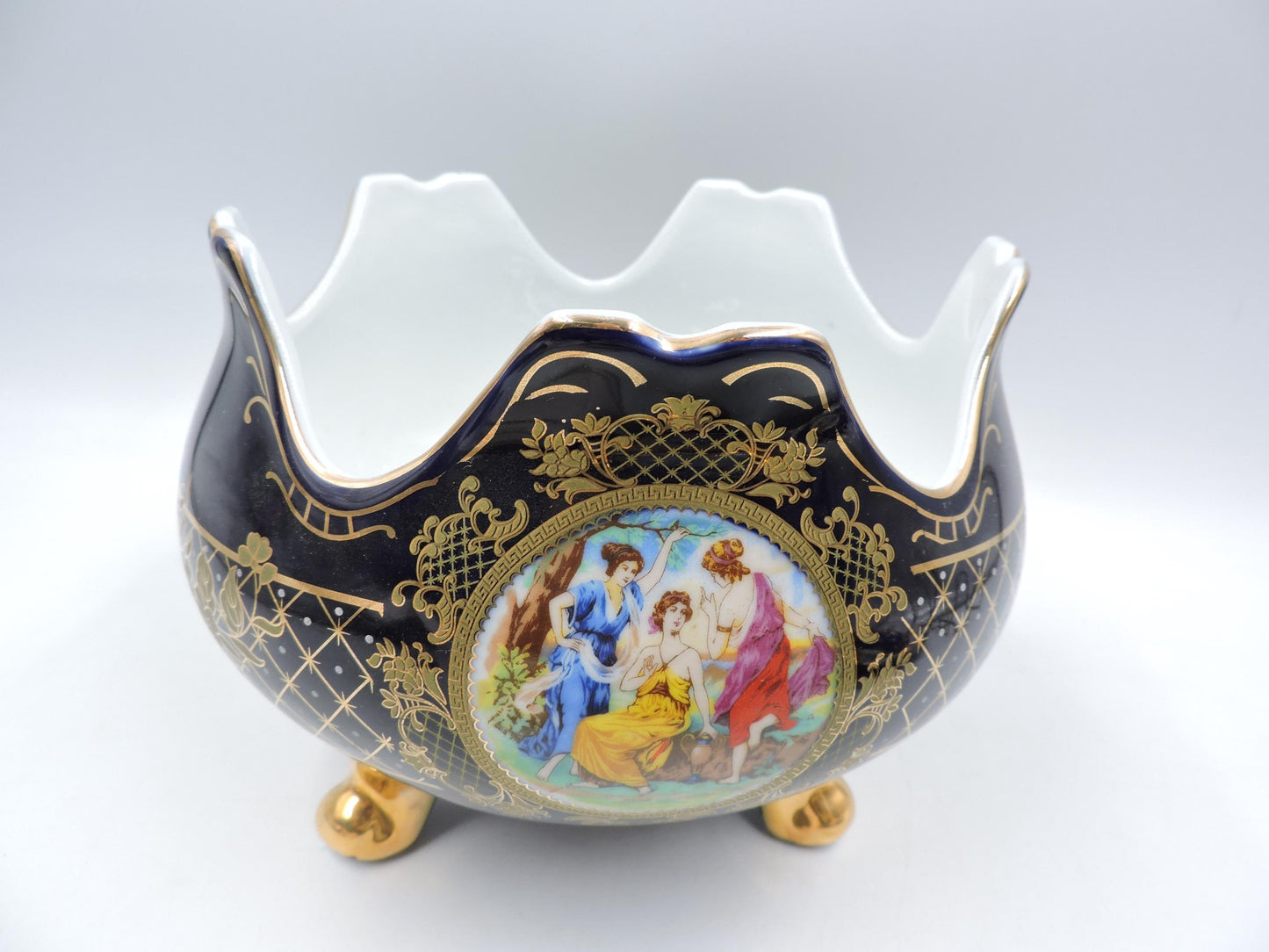 Rare Haas Czjzek Czech Cobalt Blue 24K Gold Footed Centerpiece Planter