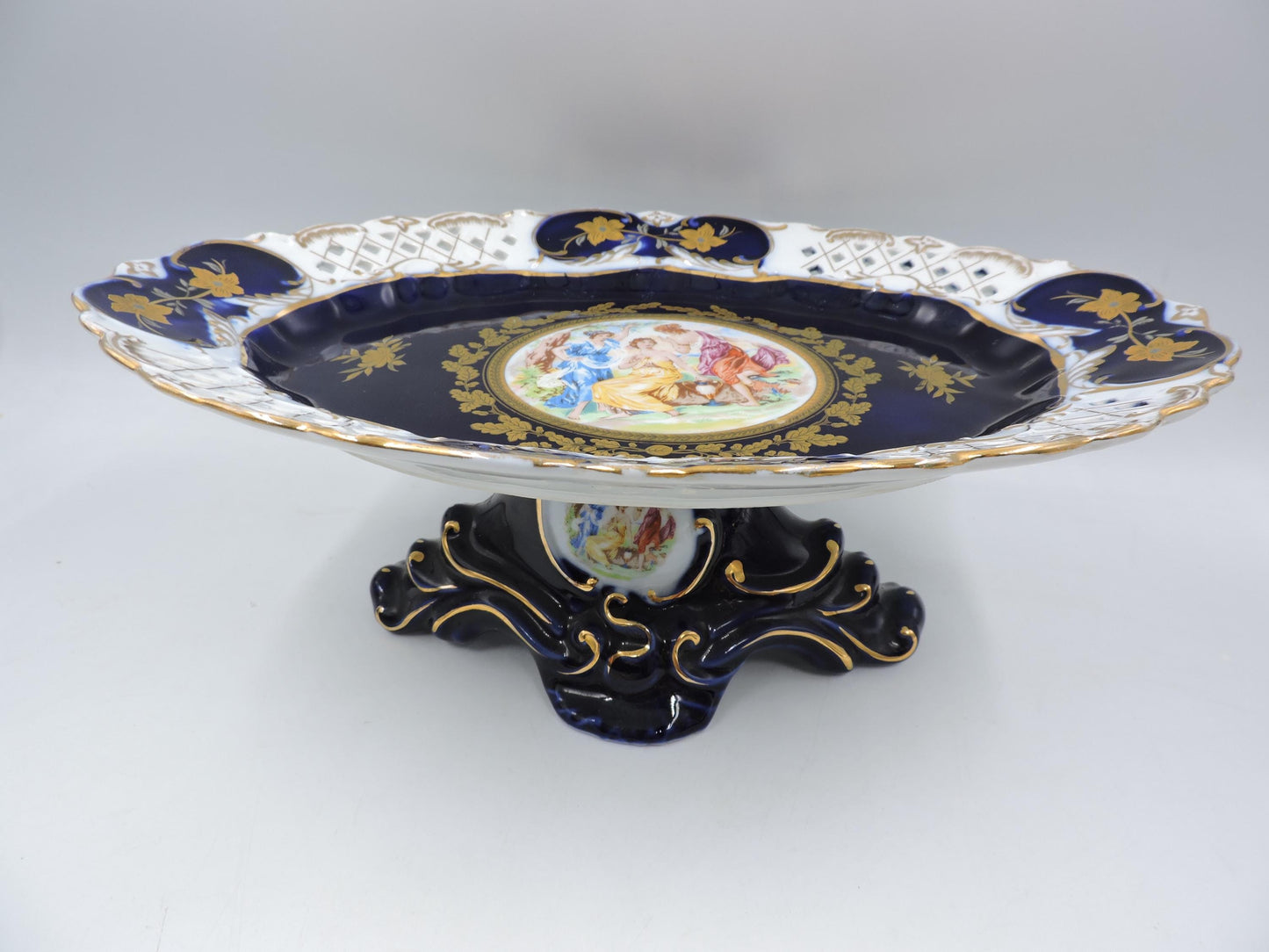 Rare Haas & Czjzek Czech Cobalt Blue Reticulated Compote